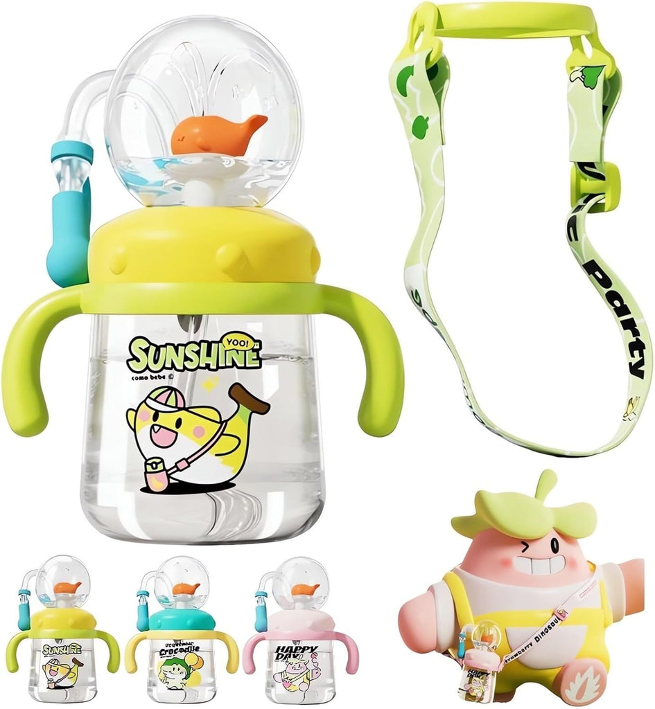 Cup with Whale SquirtWeighted Sippy Cups No Spill Cute Water Bottle with Lids and Straws Leak Proof Handles Adjustable Strap 360 Squirting Milk Straw Training Sippy Cups (B1