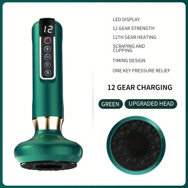 Cupping Massager, 12-level Body Scraping Tool, Cupping Tool. USB Rechargeable, Equipped with 1800mAh Lithium Battery, Available In White, Green, Gray (upgraded Version Suitable for Scraping)