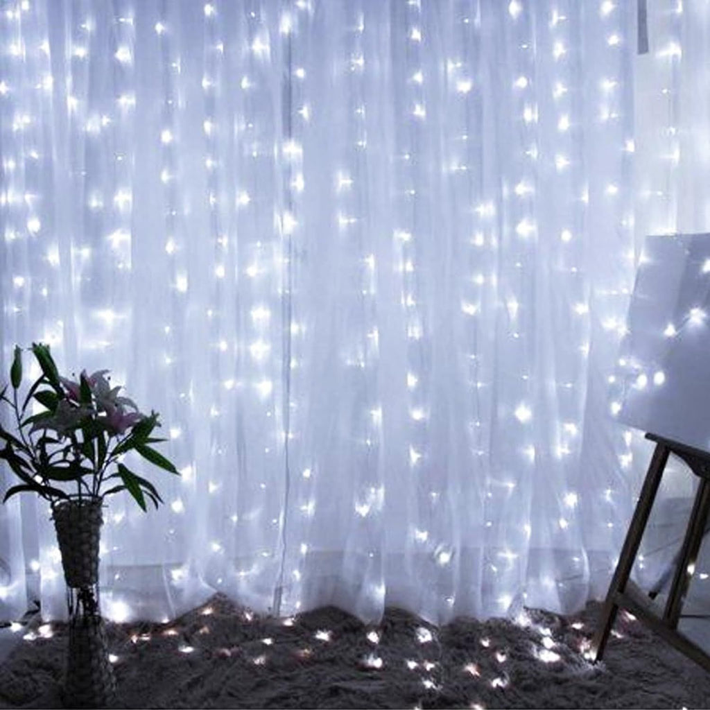 Curtain String Lights, 300 LED 9.8ft x 9.8ft 8 Lighting Modes Fairy Lights USB Powered, Waterproof Lights for Christmas Party Wedding Outdoor Indoor Wall Decorations (White)