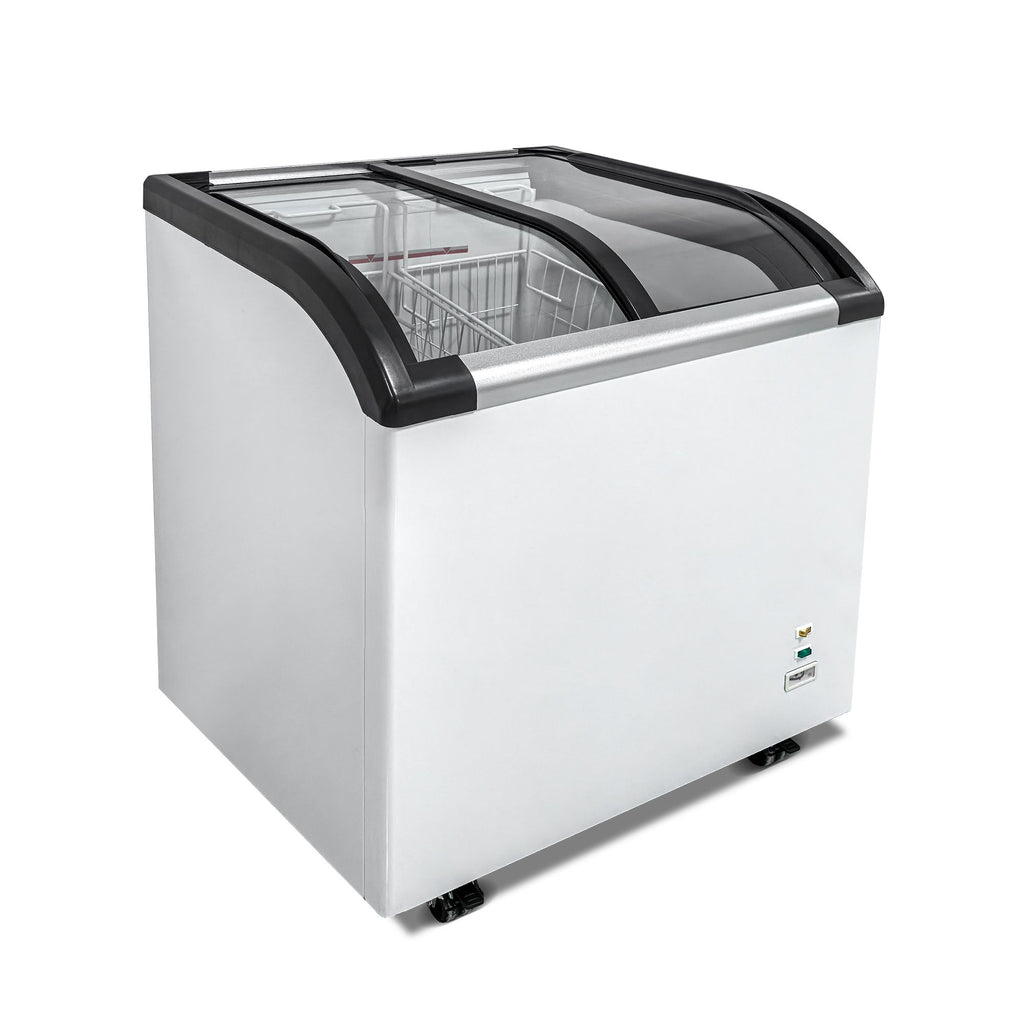 Curved Top Display Freezer 4.6 Cu.ft Sliding Glass Lid Ice Cream Freezers Commercial Mobile Chest Freezer with LED Lighting