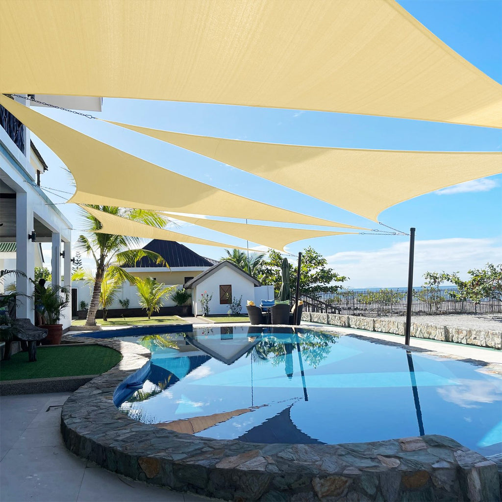 Custom Size Beige Sun Shade Sail Triangle Canopy 185 GSM Durable Fabric UV Block Awning for Outdoor Patio Garden Backyard (Customized Available)