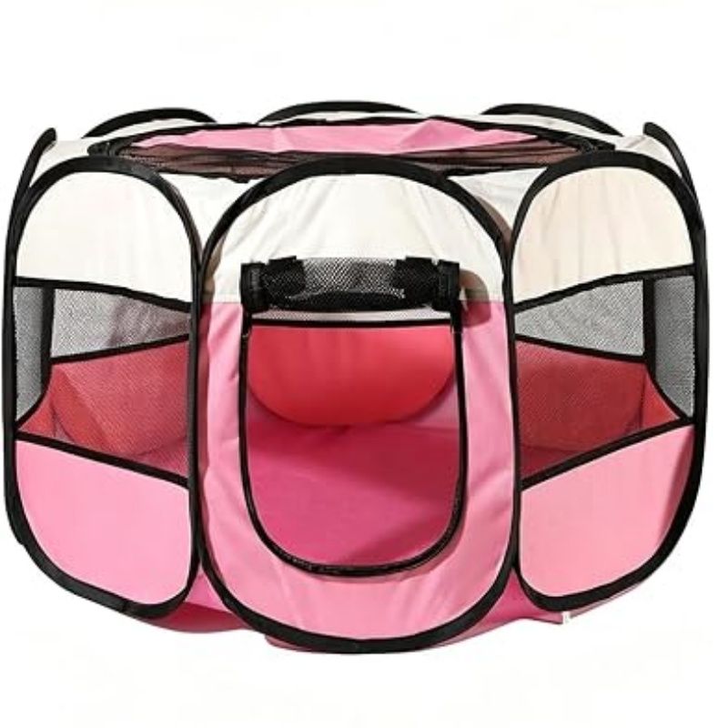 Cute Cat Playpen Foldable Portable Pet Tent Scratch-Resistant Removable Zipper Top Pets House for Indoor Cats and Small Dogs Large Indoor/Outdoor (Pink,L)