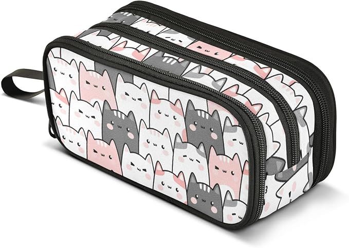 Cute Cats Kittens Pencil Case Box Boys Girls Large Pencil Pouch with Zipper Compartments Big Capacity Stationery Pen Bag Organizer for Kids Teens Adults School Office