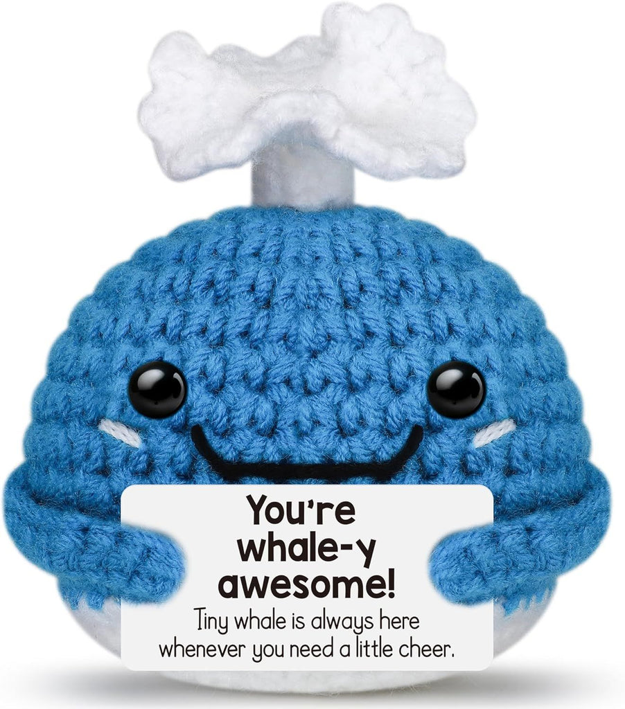 Cute Crochet Whale Valentines Day Gifts for Kids Friends,Inspirational Birthday Gifts for Women Men,Employee Appreciation Retirement Gift for Coworker,Handmade Back to School Emotional Support Decor