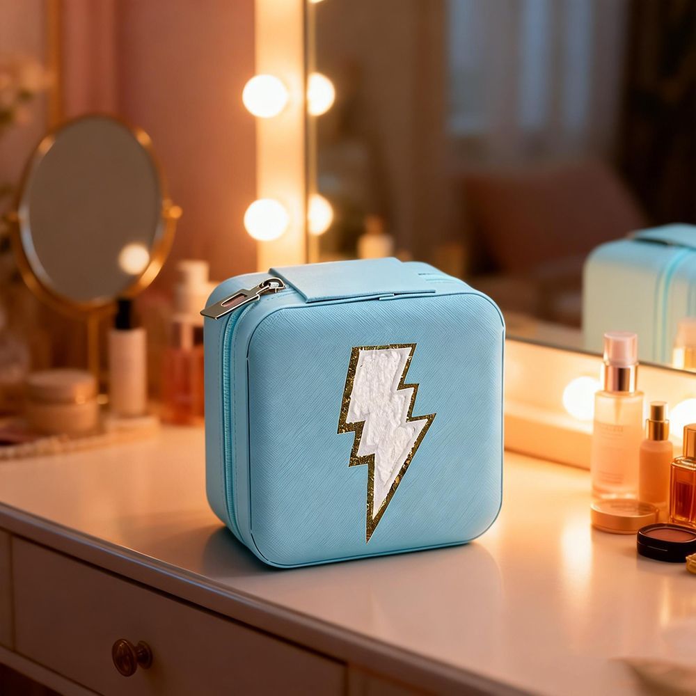 Cute Plane Pattern Travel Makeup Case, Shockproof PU Leather Cosmetic Bag with Dividers, Portable Handheld Beauty Storage Box