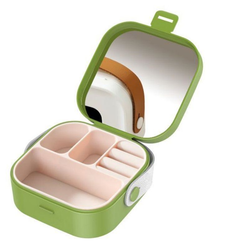 Cute Portable Jewelry Organizer Box with Mirror & Carry Loop, Multi Grid Small Jewellery Storage Case for Daily & Trip Use