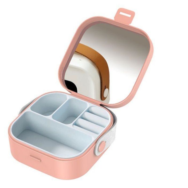 Cute Portable Jewelry Organizer Box with Mirror & Carry Loop, Multi Grid Small Jewellery Storage Case for Daily & Trip Use