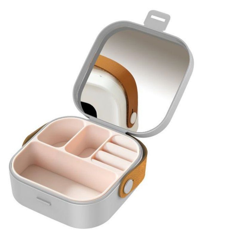 Cute Portable Jewelry Organizer Box with Mirror & Carry Loop, Multi Grid Small Jewellery Storage Case for Daily & Trip Use