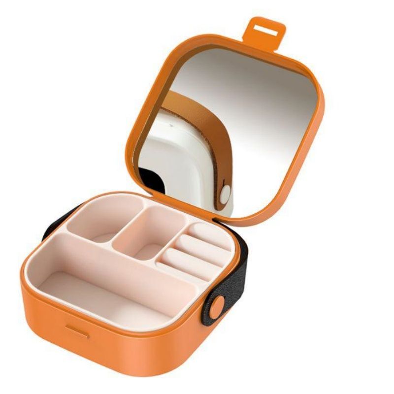 Cute Portable Jewelry Organizer Box with Mirror & Carry Loop, Multi Grid Small Jewellery Storage Case for Daily & Trip Use