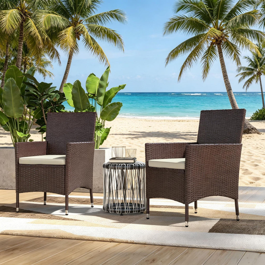 Dark Coffee Patio Dining Chair Set of 2 with Cushions And Anti-Slip Feet Stackable Backyard Garden Lawn Furniture