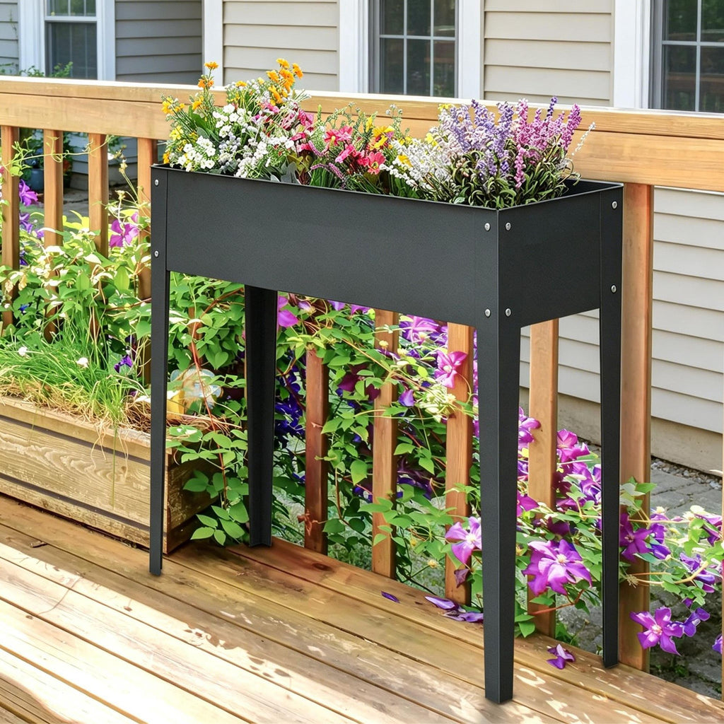Dark Gray Metal Raised Garden Bed Elevated Planter Box with Legs And Drain Holes for Gardening And Plant Cultivation
