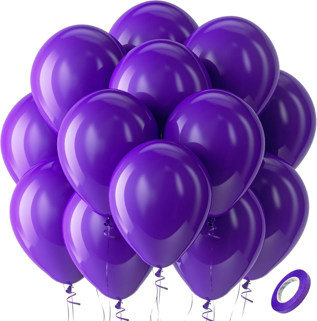 Dark Purple Latex Party Balloons - 100 Pack 12 inch Round Helium Purple Balloons for Wedding Graduation Halloween Birthday Party Backdrop Decorations