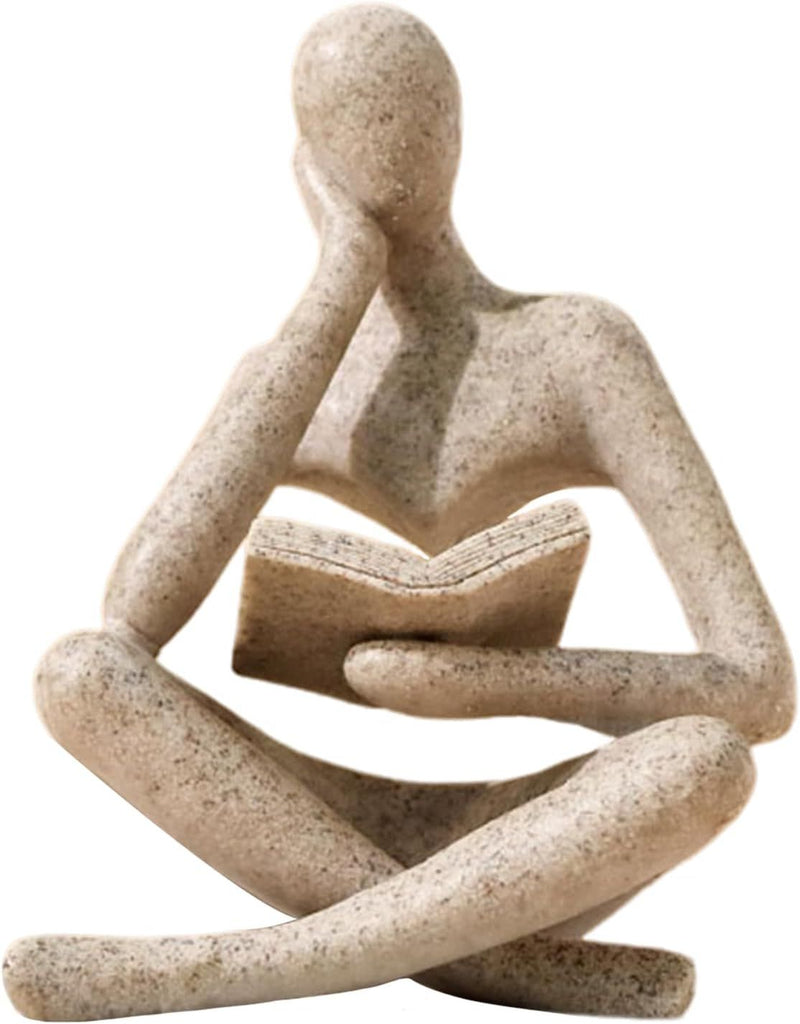 Decor Thinker Statue - Abstract Art Reading Thinker Sculpture Figurine Aesthetic, Modern Home Decoration for Living Room Office Shelves Coffee Table Desk Decor