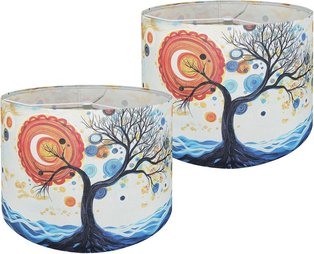 Decorative Lamp Shade Polyester Fibre Printed Abstract Sun Tree Drum Shade for Table Lamp