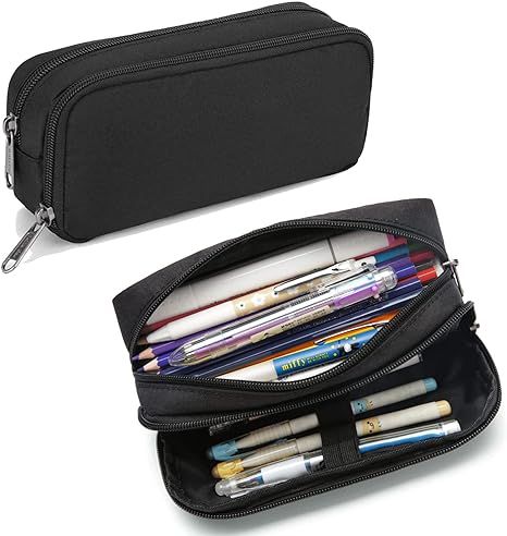 Della Gao Pencil Case Large Capacity Pencil Pouch Aesthetic Pencil Box for Office Stationery Organizer, Simple Sturdy Multifunctional Pencil Bag for Men - Black