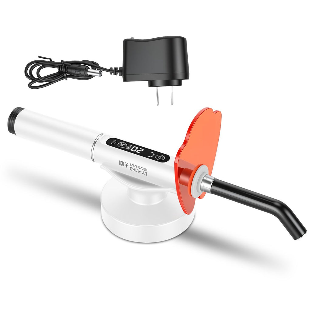 Dental Curing Light with Base Cordless LED Cure Lamp with 4 Modes 18-Level Brightness 5-40S Adjustable Timer LCD Display for Dental Clinics Dentists