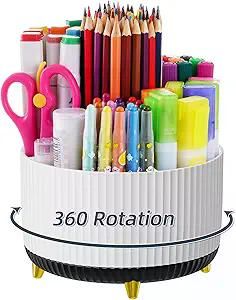 Desk Organizer, 360-Degree Rotating Pen Holder, Desk Organizers and Accessories with 5 Compartments Pencil Holder, Art Supply Storage Box Caddy for Office, Home
