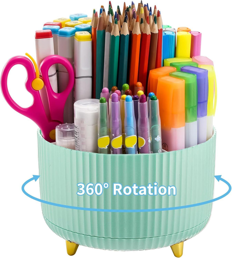 Desk Organizer, 360-Degree Rotating Pen Holder, Desk Organizers and Accessories with 5 Compartments Pencil Holder, Art Supply Storage Box Caddy for Office, Home