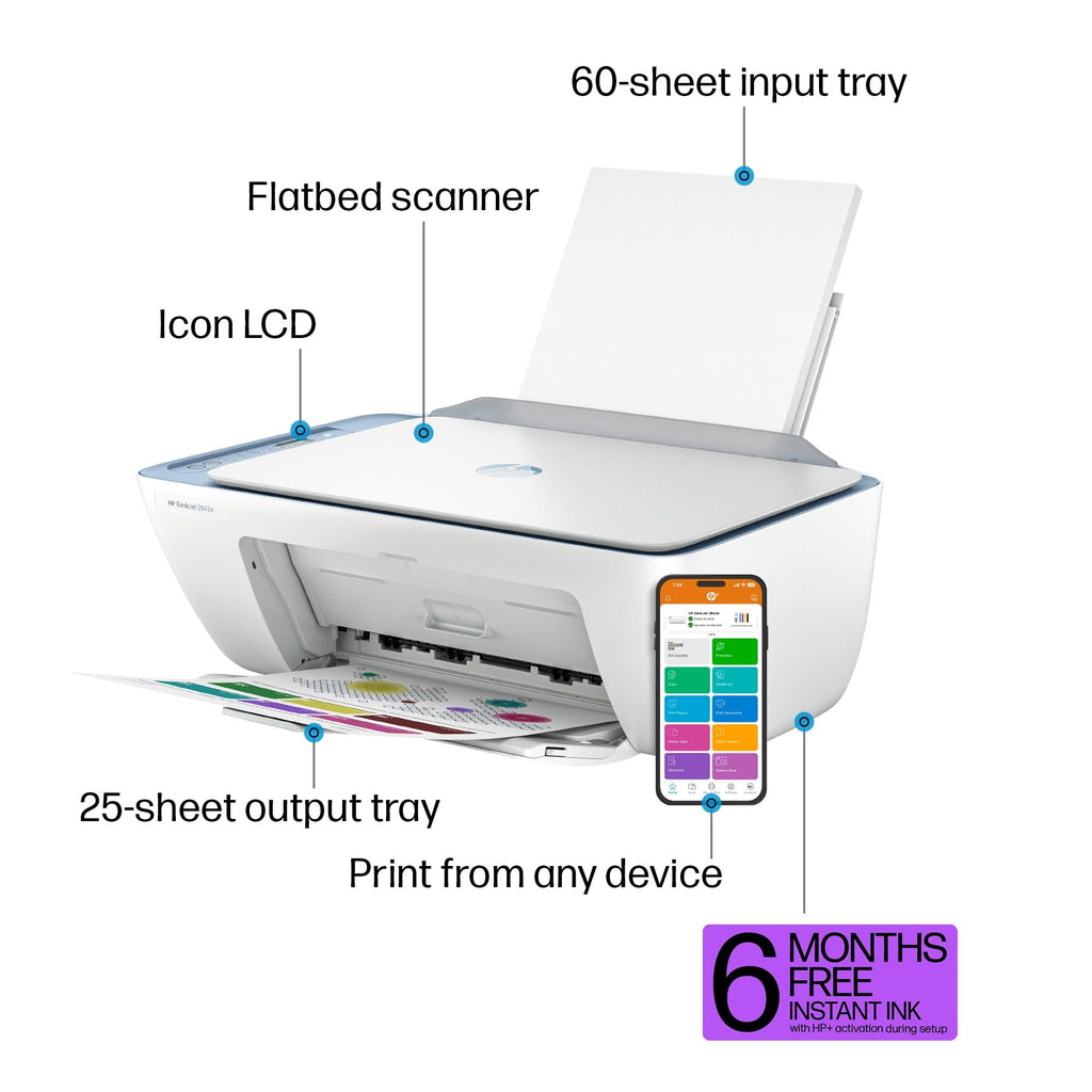 DeskJet 2842e Wireless All-in-One Color Inkjet Printer (Blue), Scanner, Copier, 6 Months Instant Ink