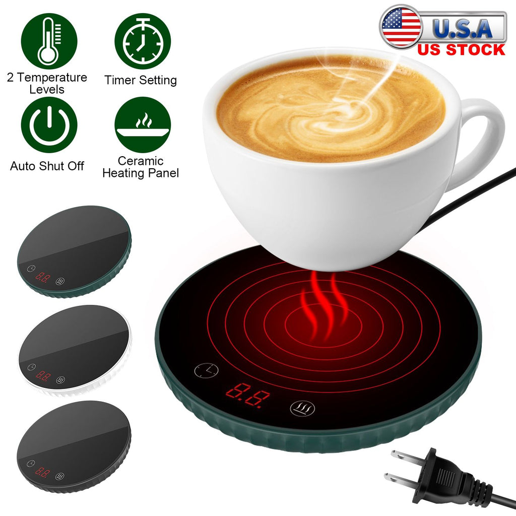 Desktop Electric Cup Warmer 8Hours Auto Off Overheating Protection Smart Timer Setting 2 Temperature Levels Ceramic Heating Panel For Office Home