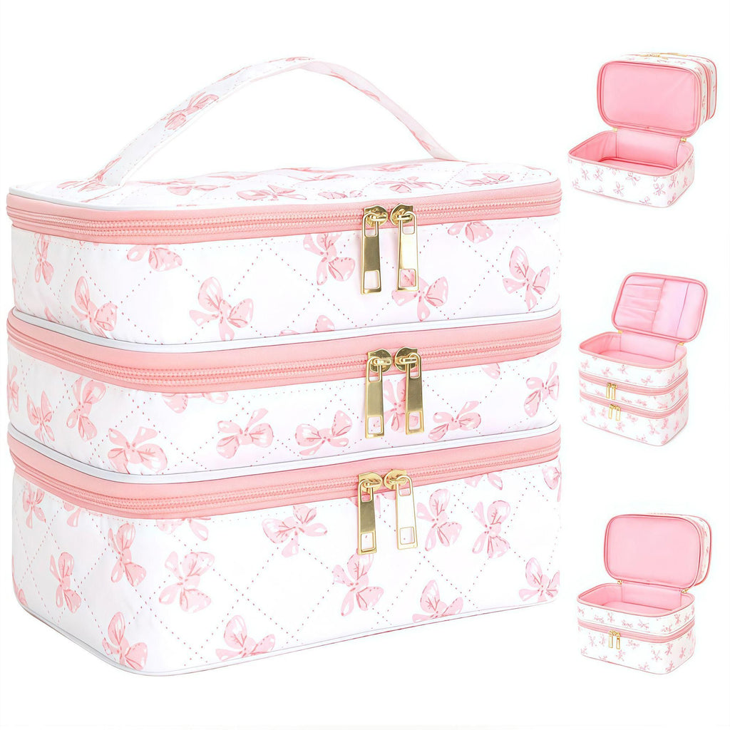 Detachable three-layer diamond grid makeup bag, handheld large capacity skincare storage bag, portable beauty bag for travel