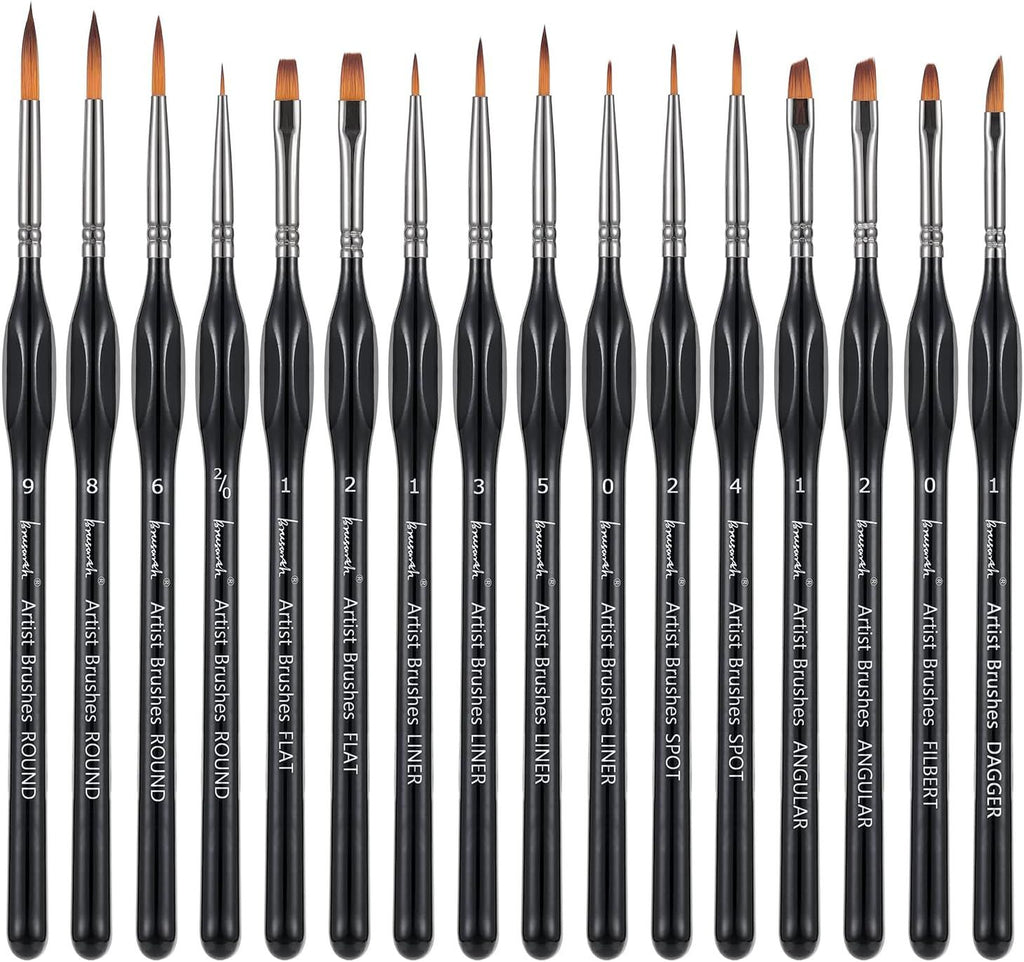 Detail Paint Brushes Set, 16pcs Miniature Drawing Brushes for Fine Detailing & Art Painting - Acrylic, Oil, Watercolors & Paint by Number, Crafts, Models