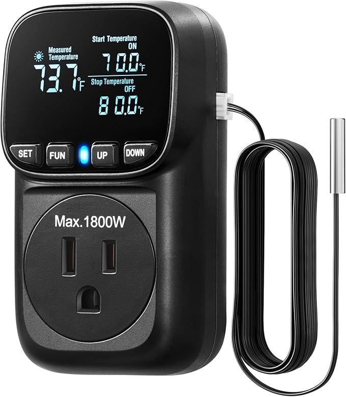 Digital Temperature Controller Heavy Duty Plug  Display Heating Cooling