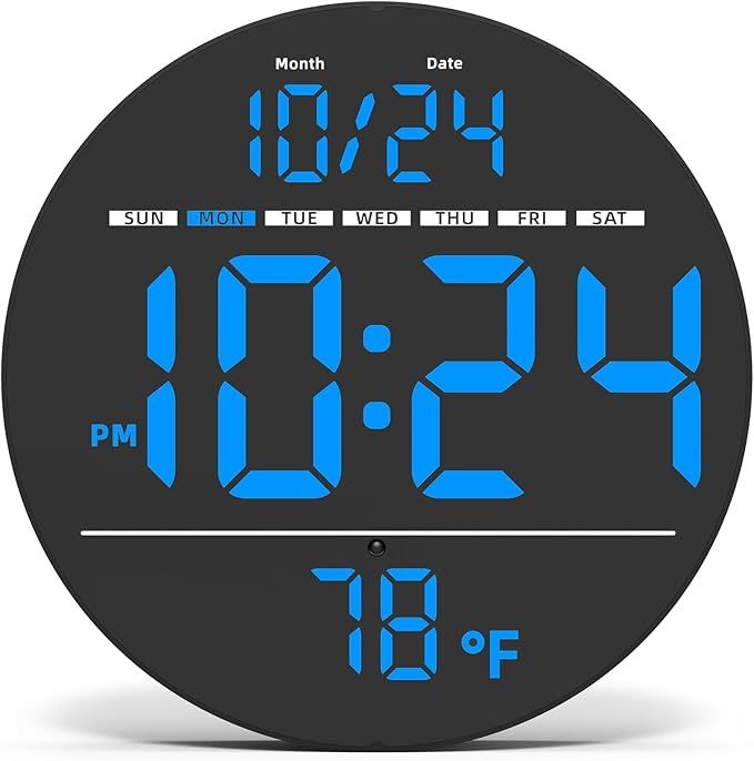 Digital Wall Clock with Large LED Display, Date, Temperature, Auto-Brightness | Small Clock | Modern Electric Wall Clock for Bedroom, Classroom, Living Room, Home, Office, Farmhouse - Blue