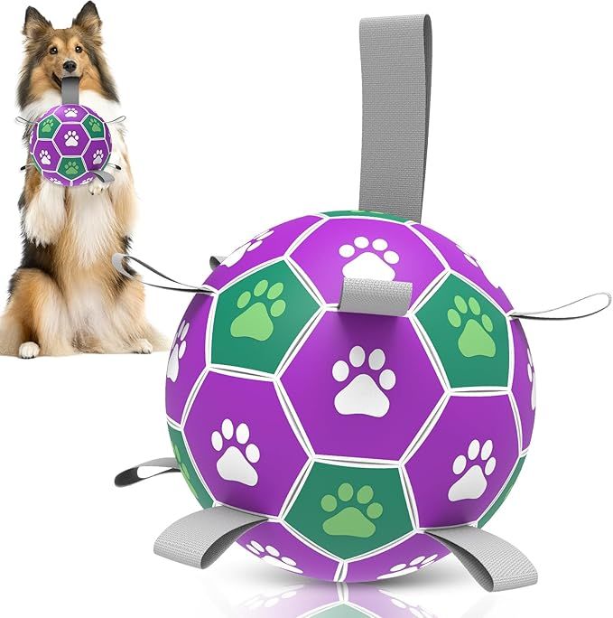 Diman Dog Balls Toys: Soccer Balls for Dogs with Straps, Outdoor Dog Toys, Waterpool Ball, Interactive, Training, Pet Birthday Gifts for Smll Medium Large (Black,Yellow)
