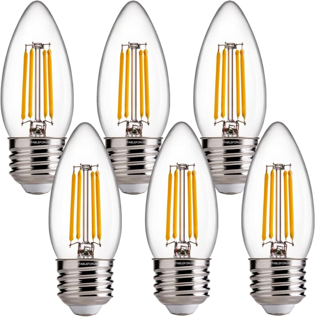 Dimmable LED Candelabra Light Bulbs 60W Equivalent E26 Base, B11 LED Chandelier Candle Light Bulbs, 2700K Soft White, 6 Pack UL,CA65 Listed.