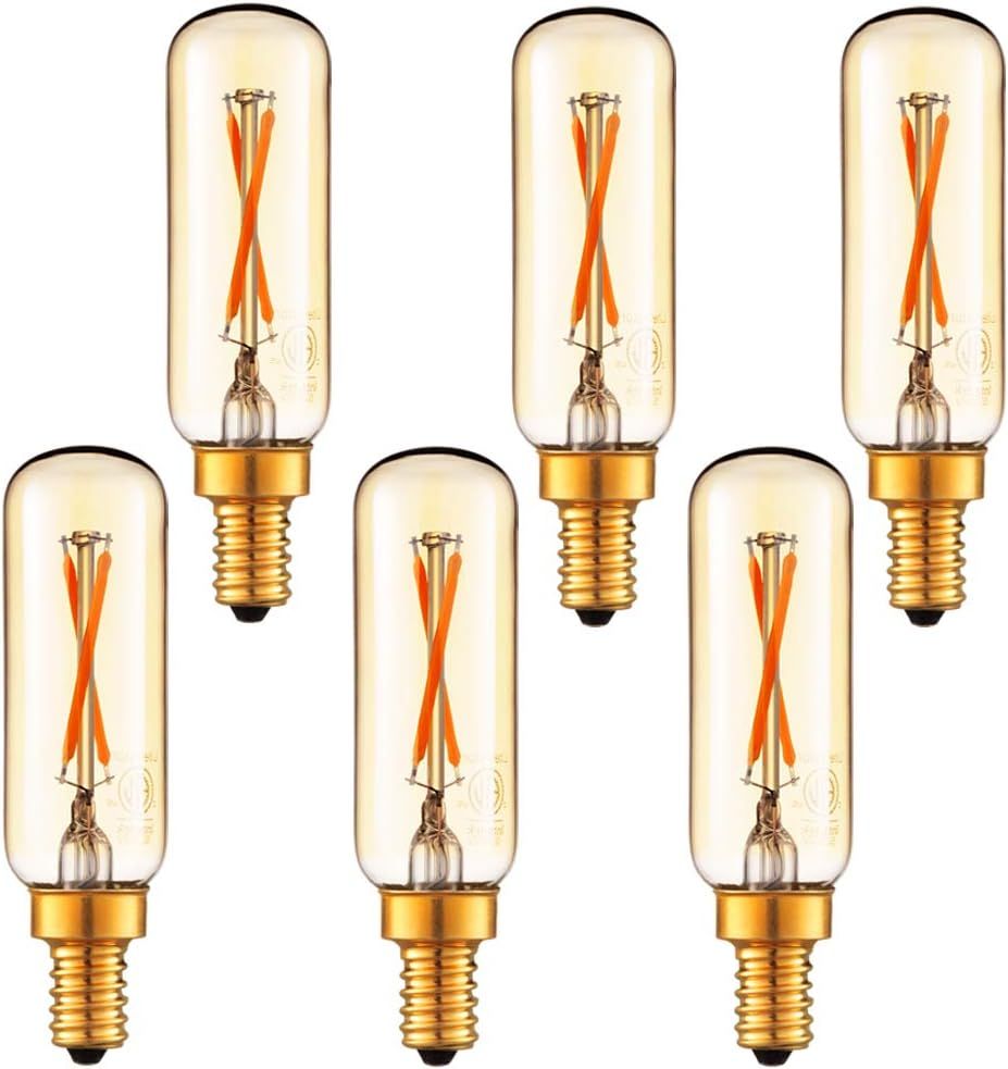 Dimmable T6 led Bulb 25W Candelabra led 2200K Amber 120lm 2W e12 T25 led Bulb 6Pack