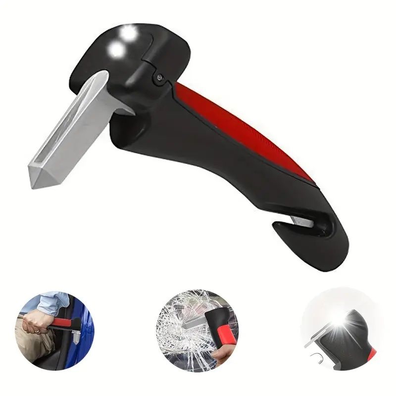 Disability Aid| Portable LED Car Door Assist Handle for Elderly & Disabled - High-Quality Aluminum, Black with Red Grip, Features Seat Belt Cutter & Window Breaker, Ideal for Vehicle Emergency Exits