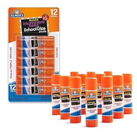 Disappearing Purple School Glue Sticks, Washable, 6 Grams, 12 Count - Back to School, Teacher Supplies, #1 Teacher Brand