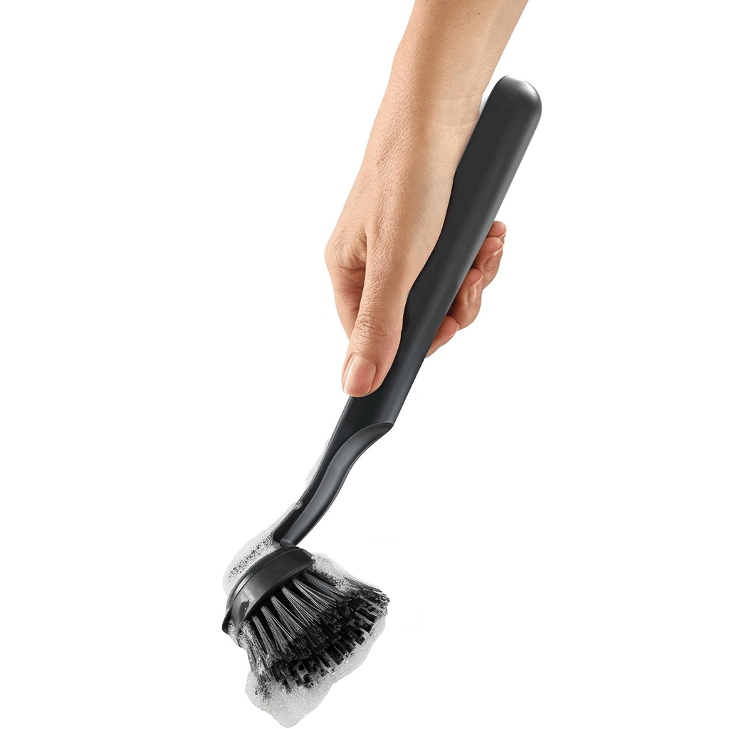 Dish Brush with Replacement Head and Stainless-Steel Storage Stand Drip Tray