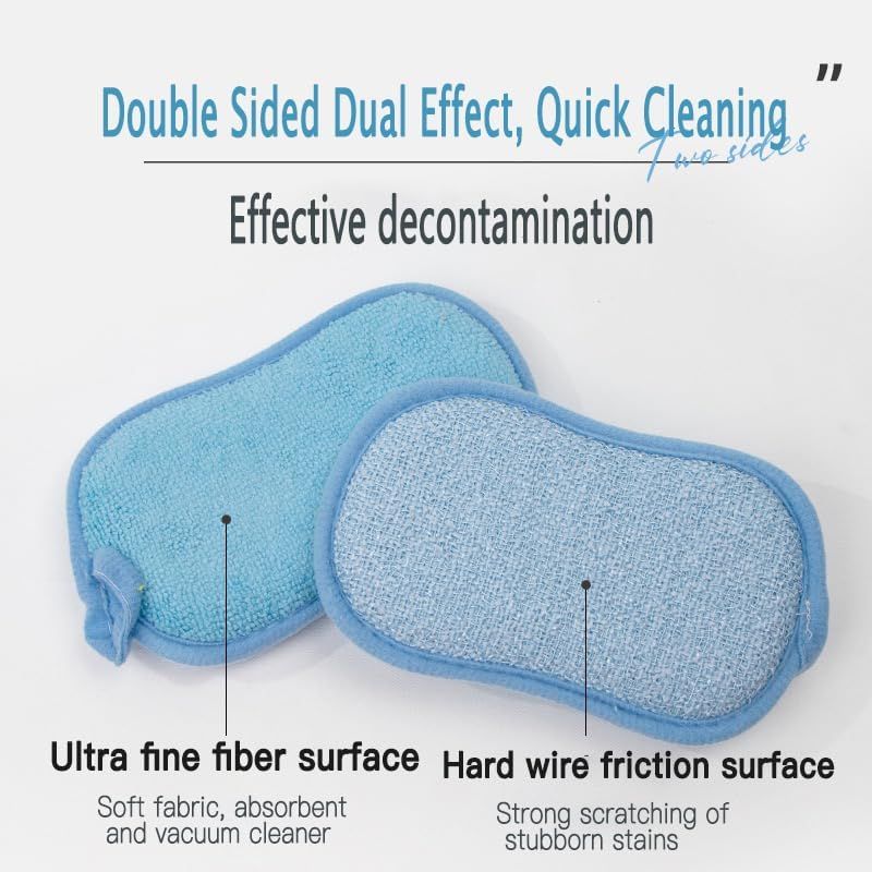 Dish Sponge Kitchen Sponges,Scrub Sponges,Double Sided Cleaning,Non Scratch,Ultra fine Fiber Wiping+Stainless Steel Wire to Remove Stubborn Stains,Durable Thickening (Large 6-Pack)