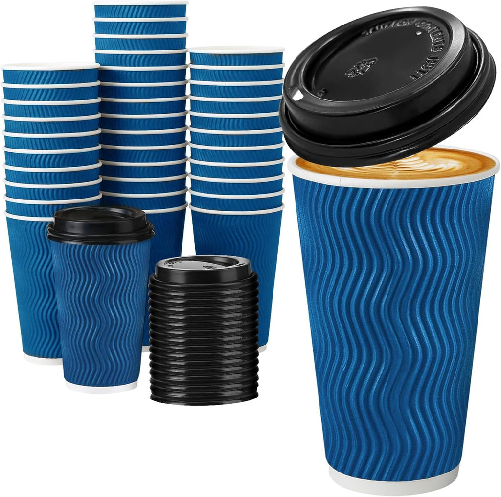 Disposable Coffee Cups with Lids 16 oz, To Go Paper Coffee Cups with Lids, Insulated Paper Cups for Hot or Cold Beverages (Navy, 50Pack)