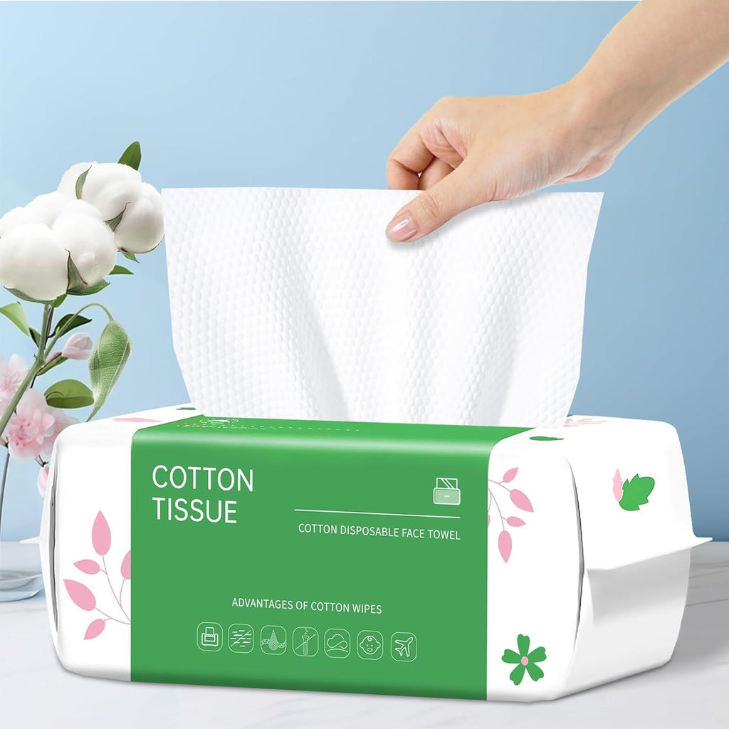 Disposable Face Towel, 100 Count Biodegradable Face Towels, for Washing Soft Cotton Dry Wipes Facial Cloths Towelettes for Washing