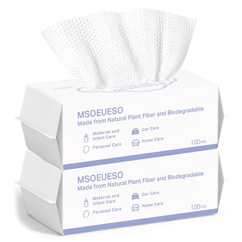 Disposable Face Towel, Cotton Facial Tissues, Dry Face Cloths, Thick Facial Wipes, Makeup Remover Wipes, Ultra Soft for Adults and Baby 200 count, 2pack