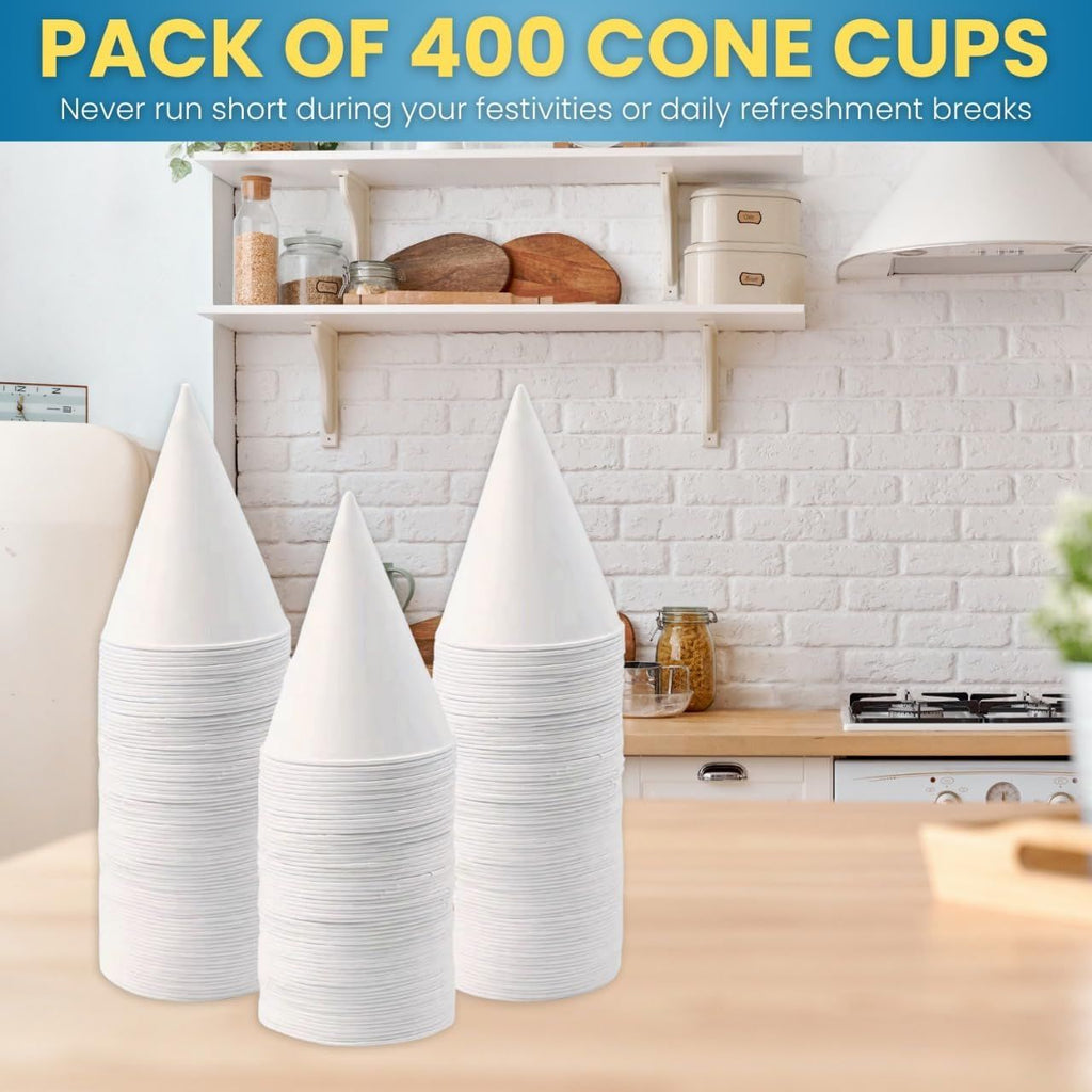 Disposable White Paper Cone Cups (Pack of 400-4.5 oz) Eco-Friendly, Leak-Proof, Ideal for Events, Water Coolers, Quick Hydration & Efficient Cleanup