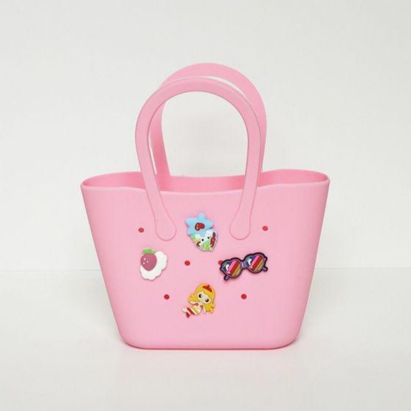 DIY cartoon hole silicone handbag, children's cute beach bag can be paired with decorative patches, versatile storage tote bag