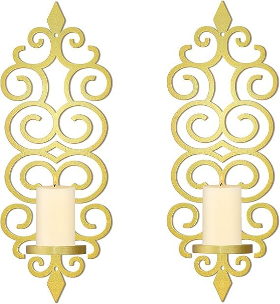 DIY Metal Candle Sconces Wall Decor, Wall Mounted Candle Holder (Gold)