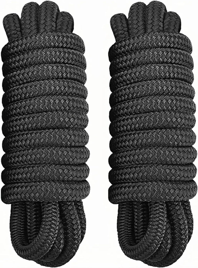 Dock Lines - Marine Grade Nylon Boat Rope with 12" Loop for Docking and Mooring - Double Braided Boat Lines, High Strength, Easy Handling, Fray Resistant - Black