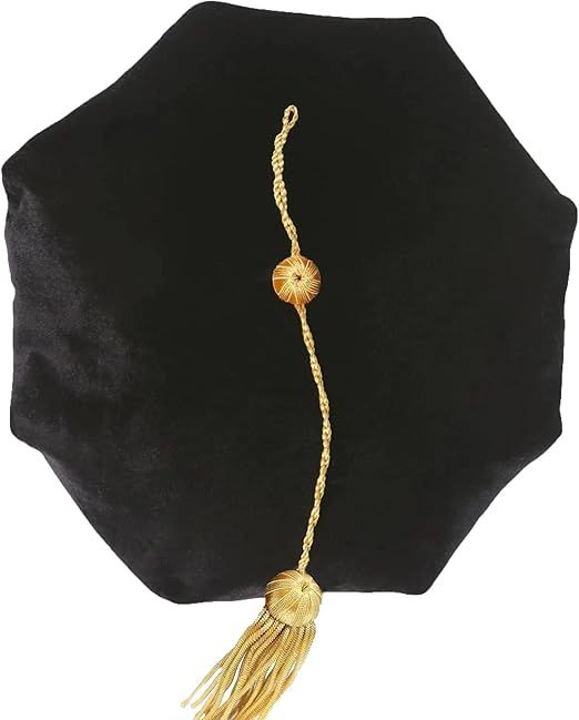 Doctoral Graduation Tam 8 Sides Doctorate Cap PhD Blue/Black Velvet with Gold Bullion Tassel