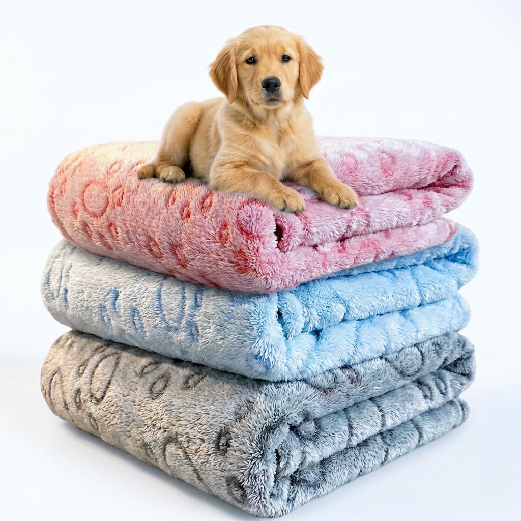 Dog Blankets for Dogs, 3 Pack Dog Blanket Washable 23" x 16", Fuzzy Soft Pet Mat Throw Cover for Kennel Crate Bed, Cute Paw Pattern, Cat Blanket, Blankets for Dogs, Pet Blanket