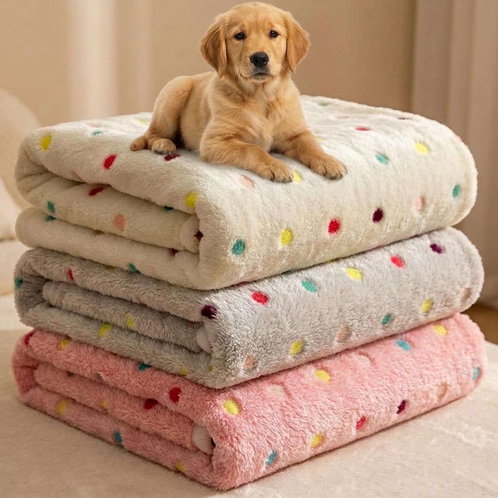 Dog Blankets for Dogs, 3 Pack Dog Blanket Washable 23" x 16", Fuzzy Soft Pet Mat Throw Cover for Kennel Crate Bed, Cute Paw Pattern, Cat Blanket, Blankets for Dogs, Pet Blanket