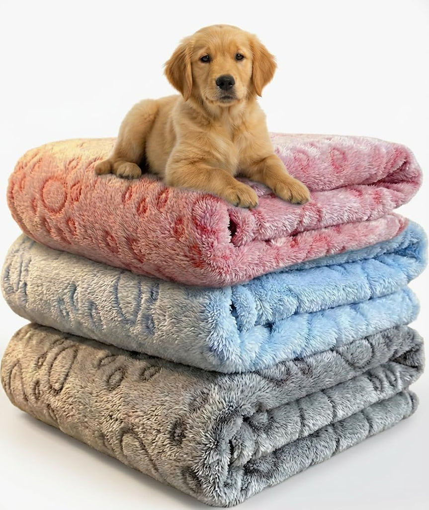 Dog Blankets for Dogs, 3 Pack Dog Blanket Washable 23" x 16", Fuzzy Soft Pet Mat Throw Cover for Kennel Crate Bed, Cute Paw Pattern, Cat Blanket, Blankets for Dogs, Pet Blanket