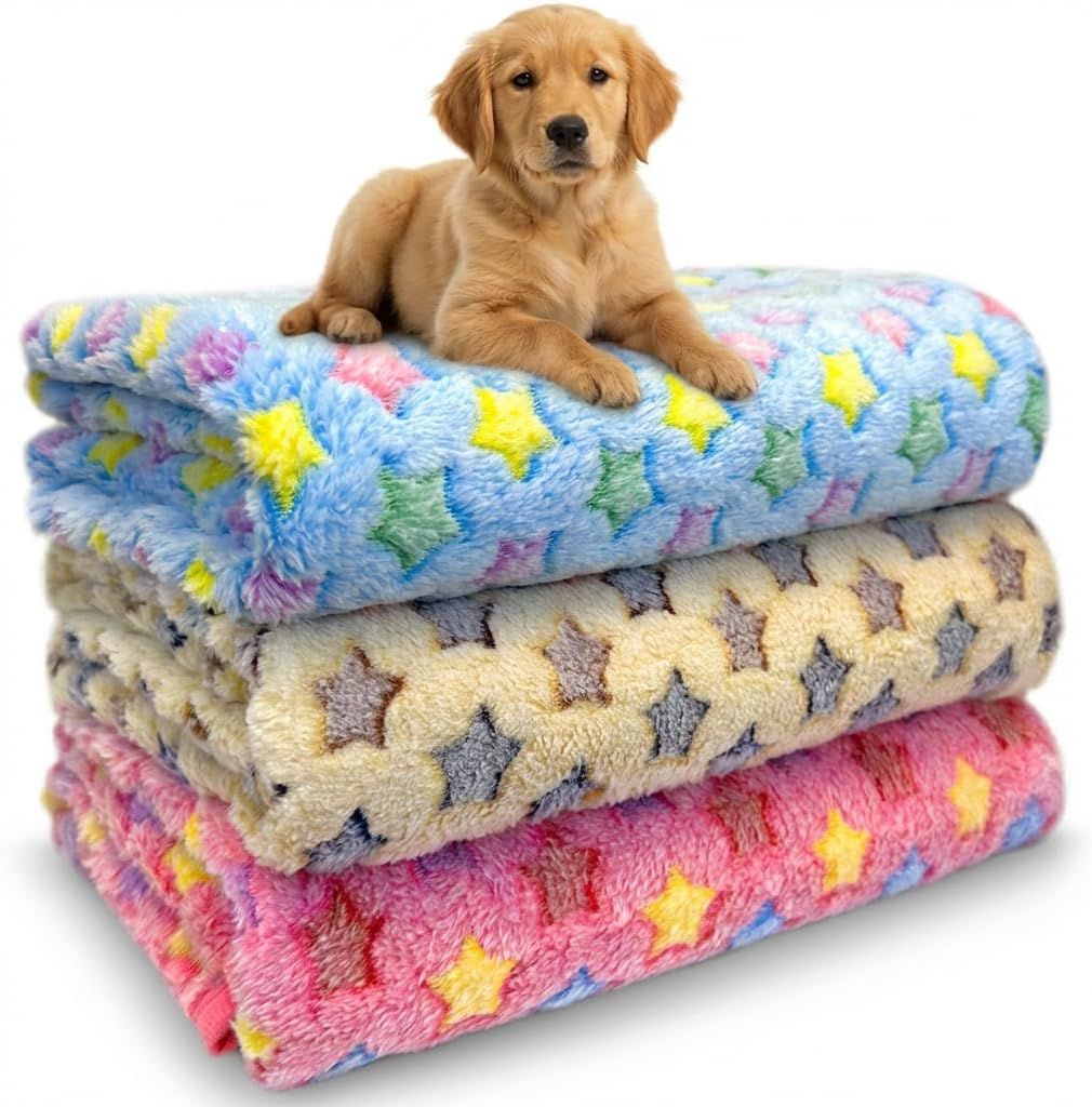 Dog Blankets for Dogs, 3 Pack Dog Blanket Washable 23" x 16", Fuzzy Soft Pet Mat Throw Cover for Kennel Crate Bed, Cute Paw Pattern, Cat Blanket, Blankets for Dogs, Pet Blanket