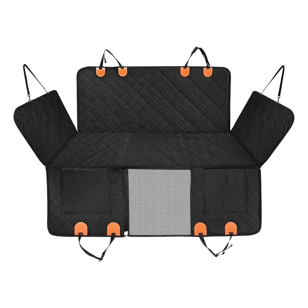 Dog Car Seat Cover For Back Seat Waterproof Oxford Cloth Seat Cover Hammock Non-Slip Scratchproof Back Seat Extender with Side Flap Mesh Window Storage Bag For Car SUV Truck