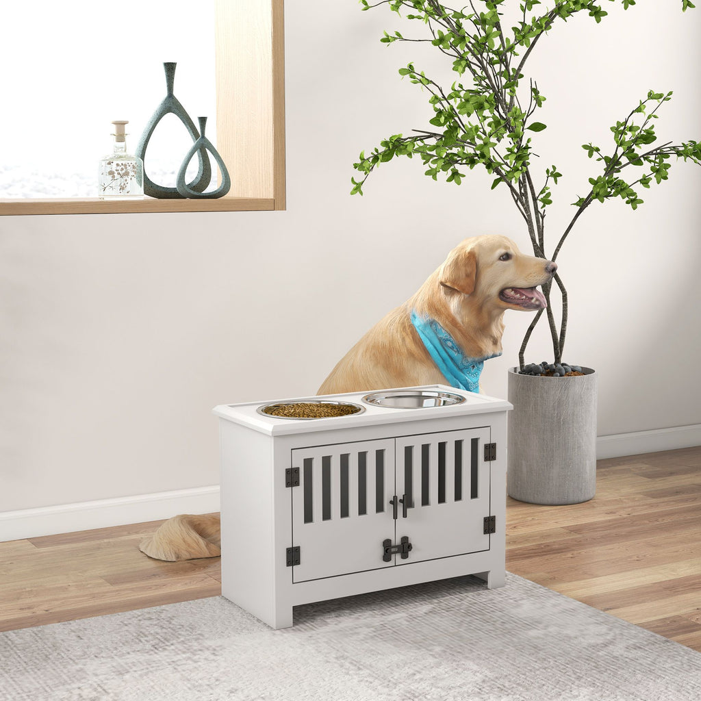 Dog Food Storage Cabinet with Bowls & Dog Feeding Station, White