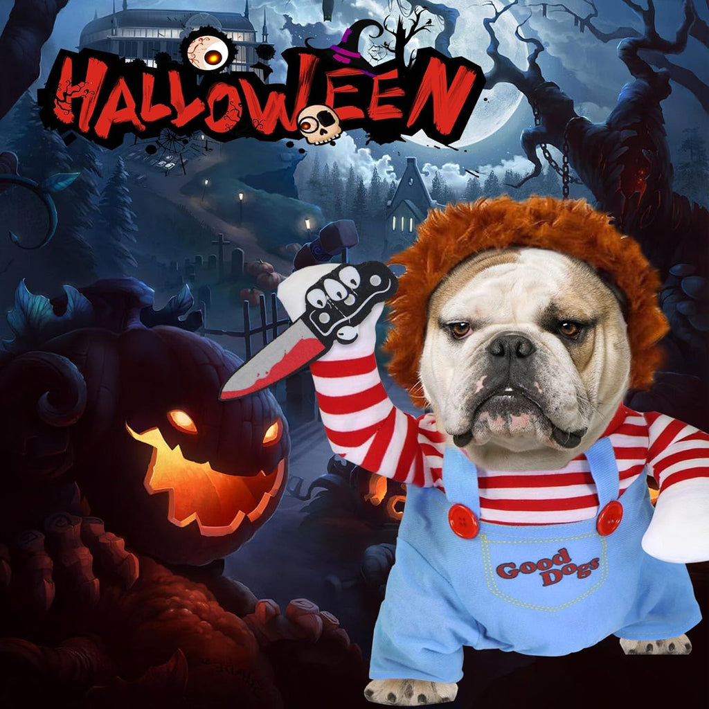 Dog Halloween Costumes - Chucky Dog Costume with Knife for Pets Party Christmas Cosplay Cute Outfits Clothes Deadly Dog Clothes Funny Dog Costumes Halloween for Small Medium Large Dogs